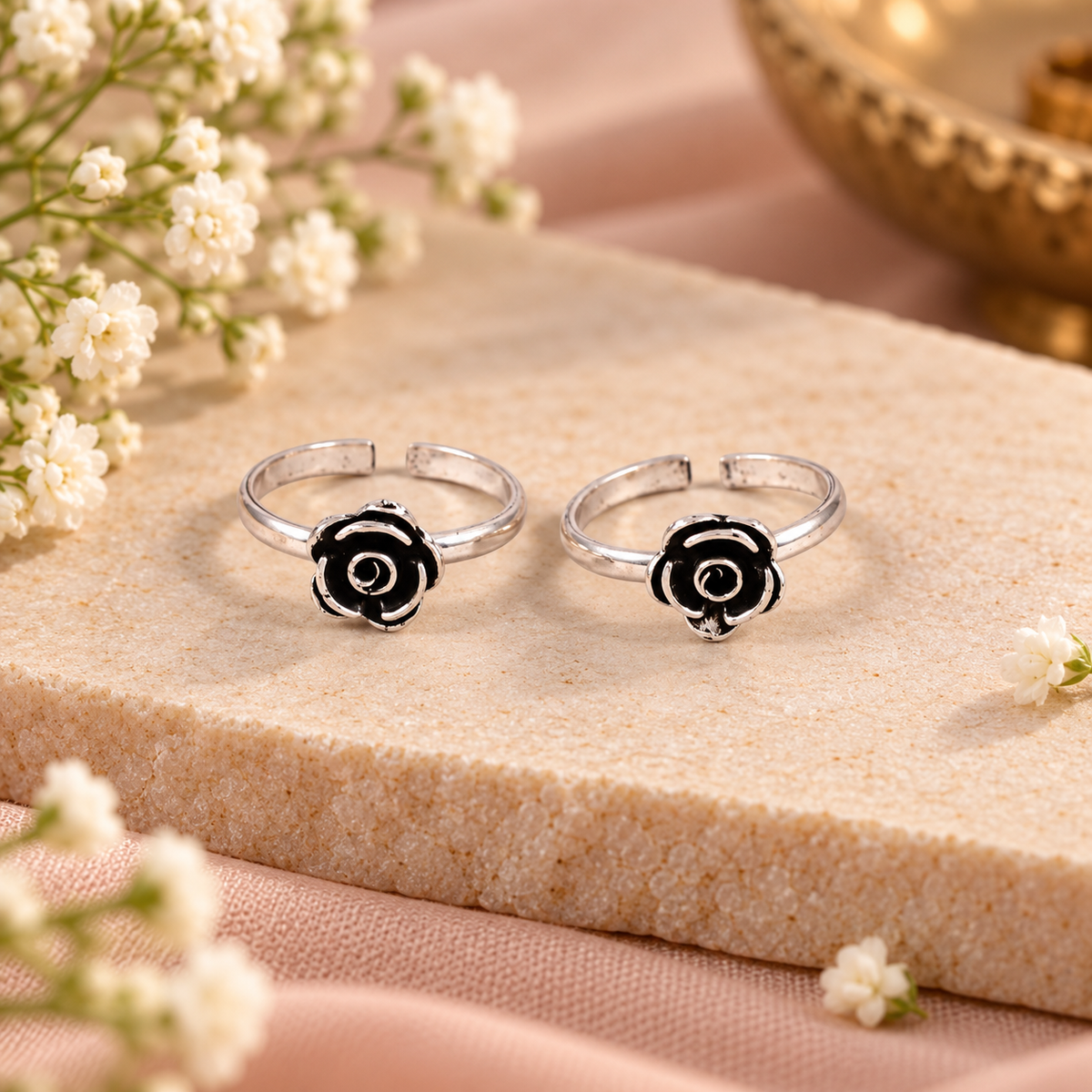 Mystic Rose Silver Toe Rings