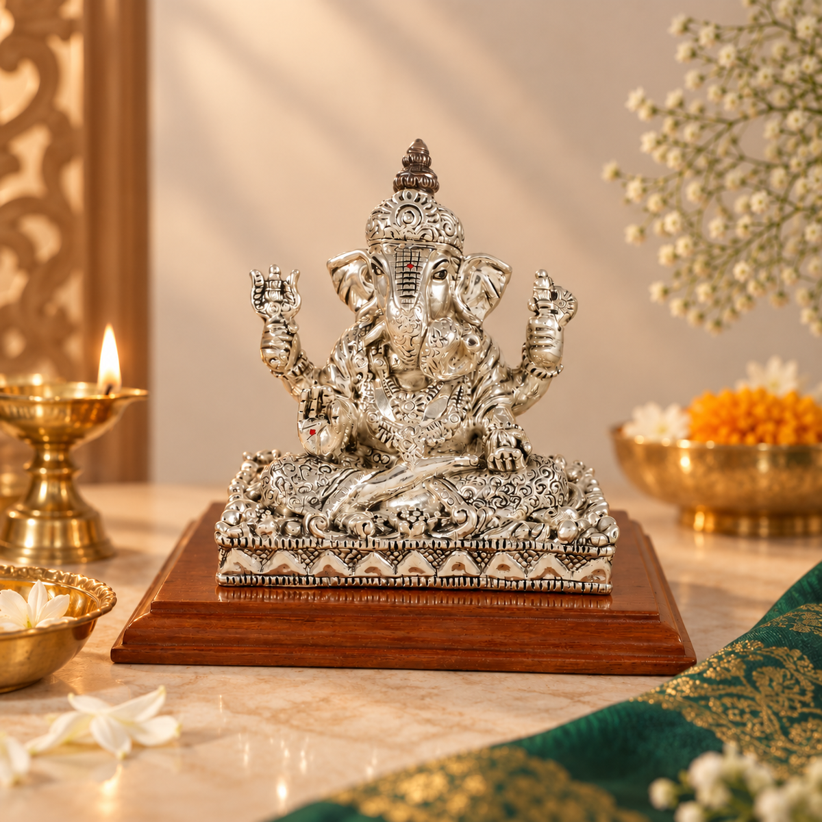 Shringarasana Ekadanta Silver Idol