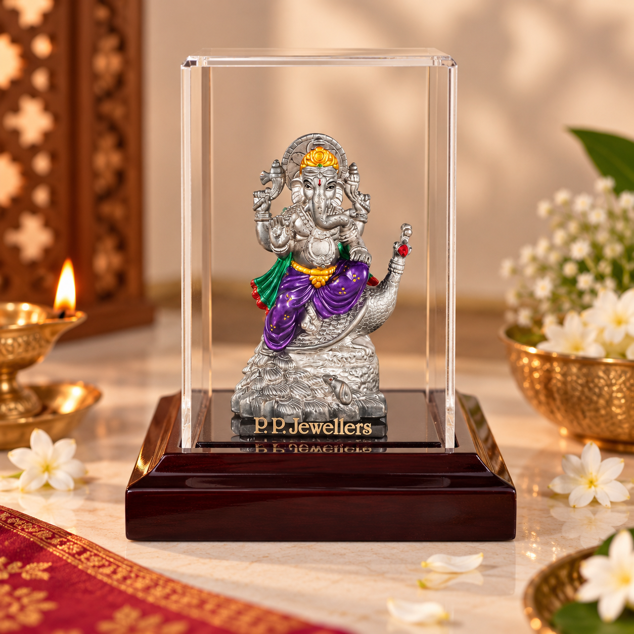 Mayurvahan Nritya Ganapati Silver Idol