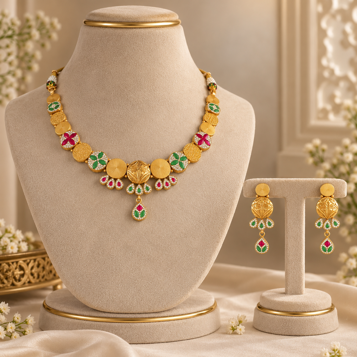 Navira Rangoli Silver Necklace Set