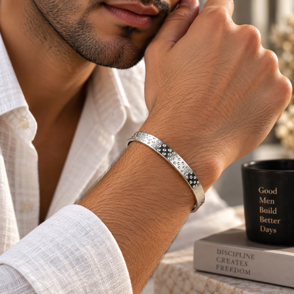 Devansh Dual Row Dot Silver Kada For Him