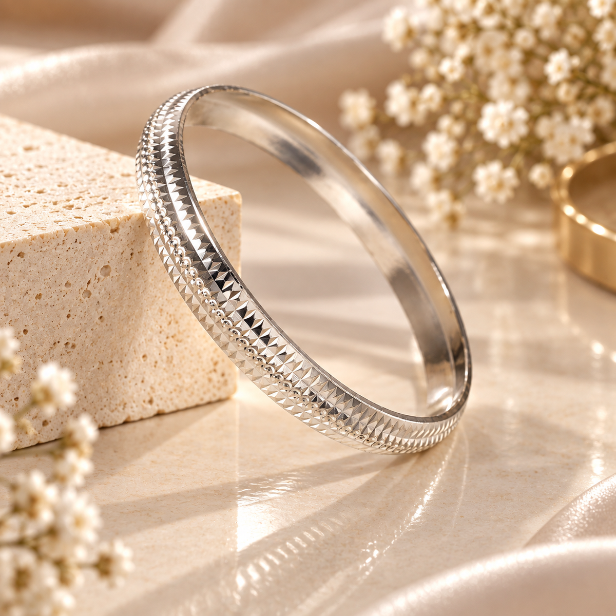 Ronav Geometric Silver Kada For Him