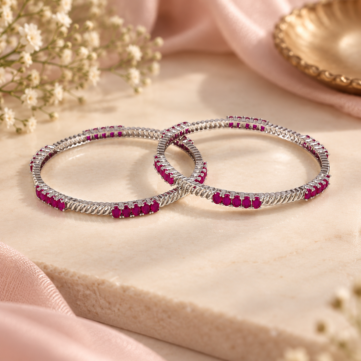 Elina Ruby Silver Bangles