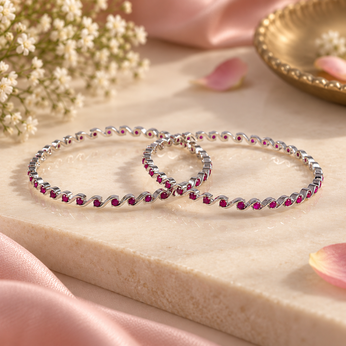 Avika Wavy Ruby Silver Bangles