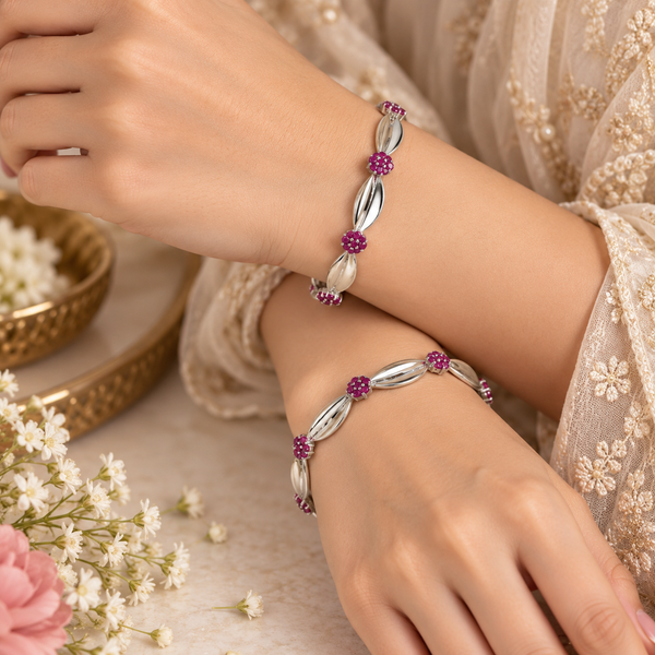 Inaya Floral Ruby Silver Bangles