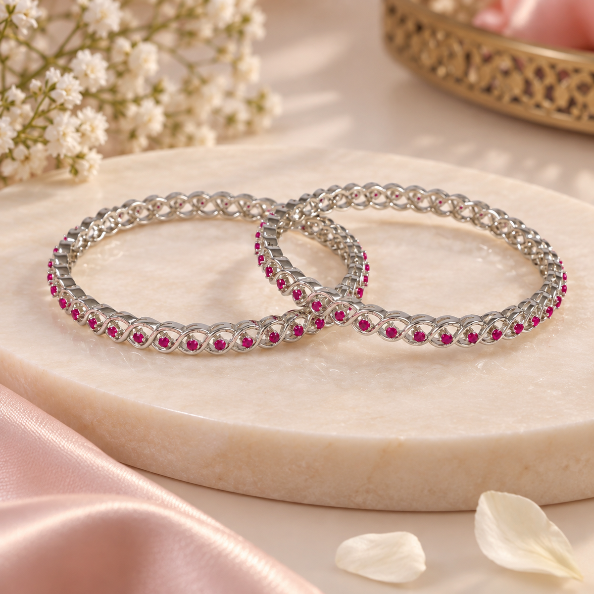 Kiara Crimson Twist Silver Bangles