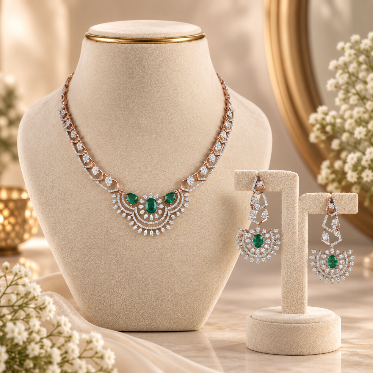 Divya Emerald Grace Diamond Necklace Set
