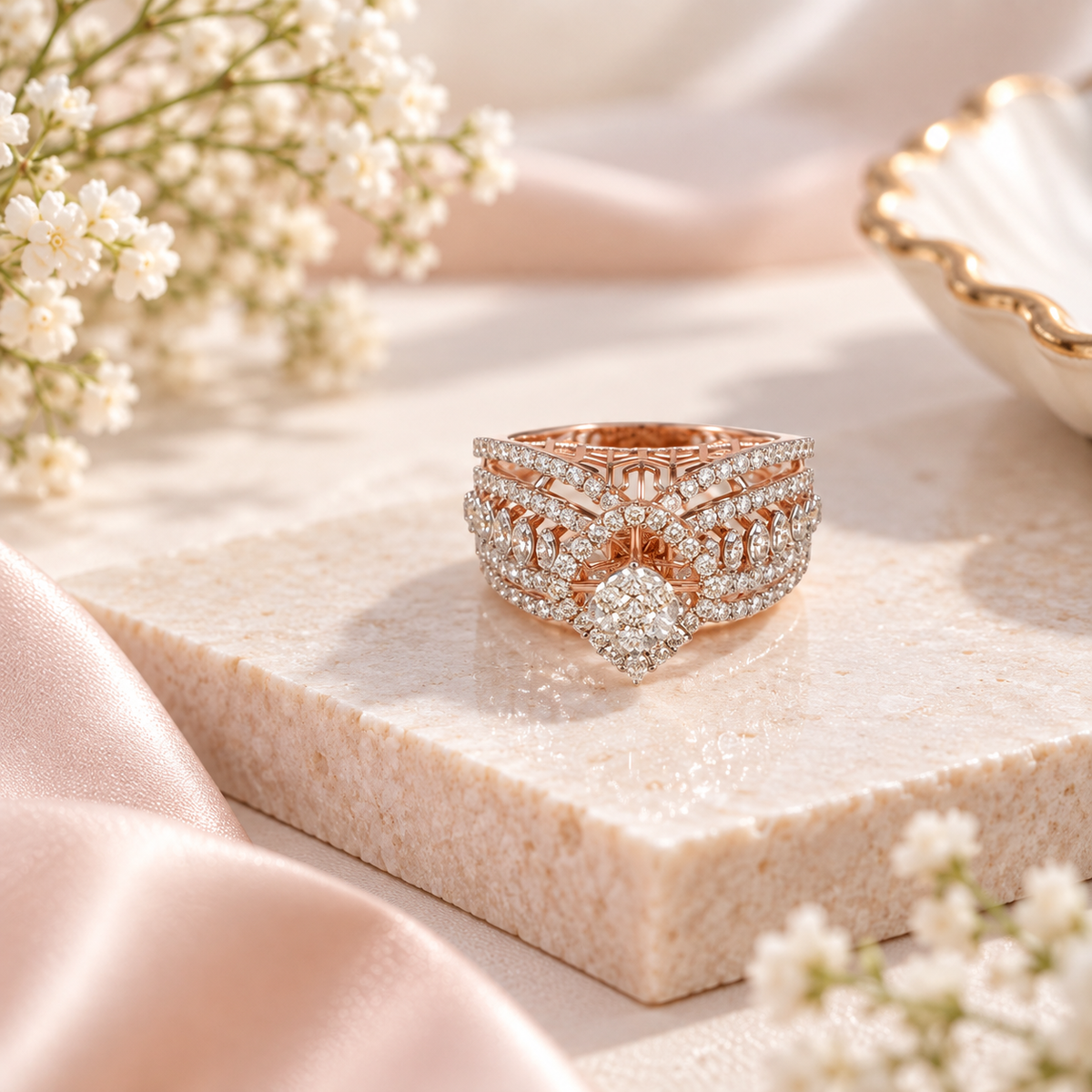 Nyra Celestial Lattice Halo Diamond Ring
