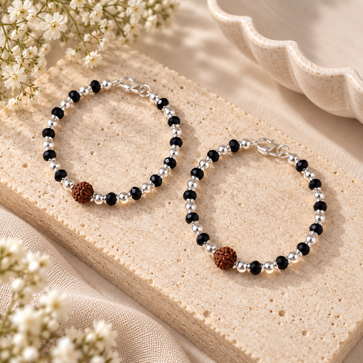 Sacred Rudraksha Nazariya Silver Baby Bangles