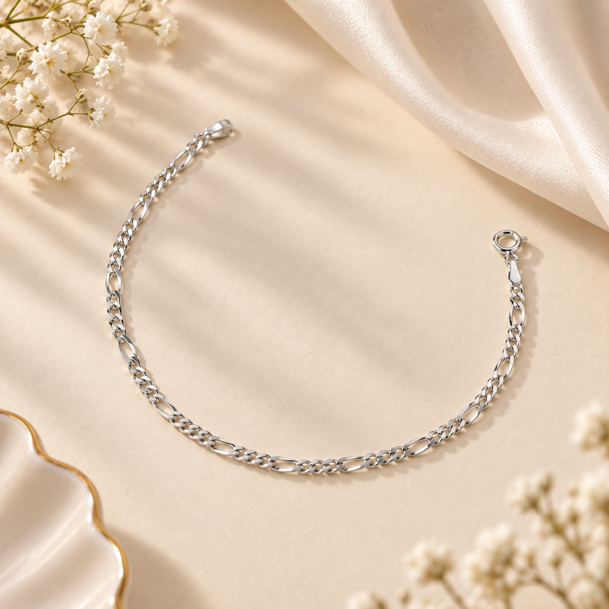 Pranav Classic Slim Link Silver Bracelet For Him