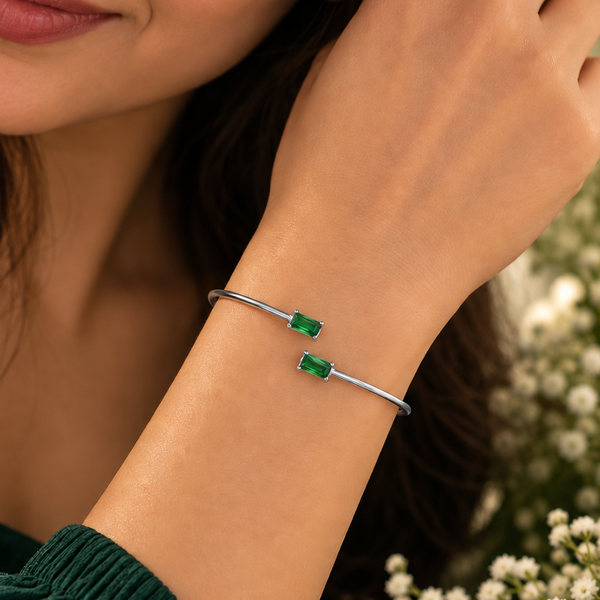 Kiara Green Twin Stone Silver Bracelet