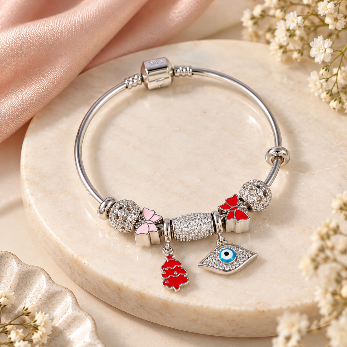 Diya Festive Evil Eye Silver Bracelet