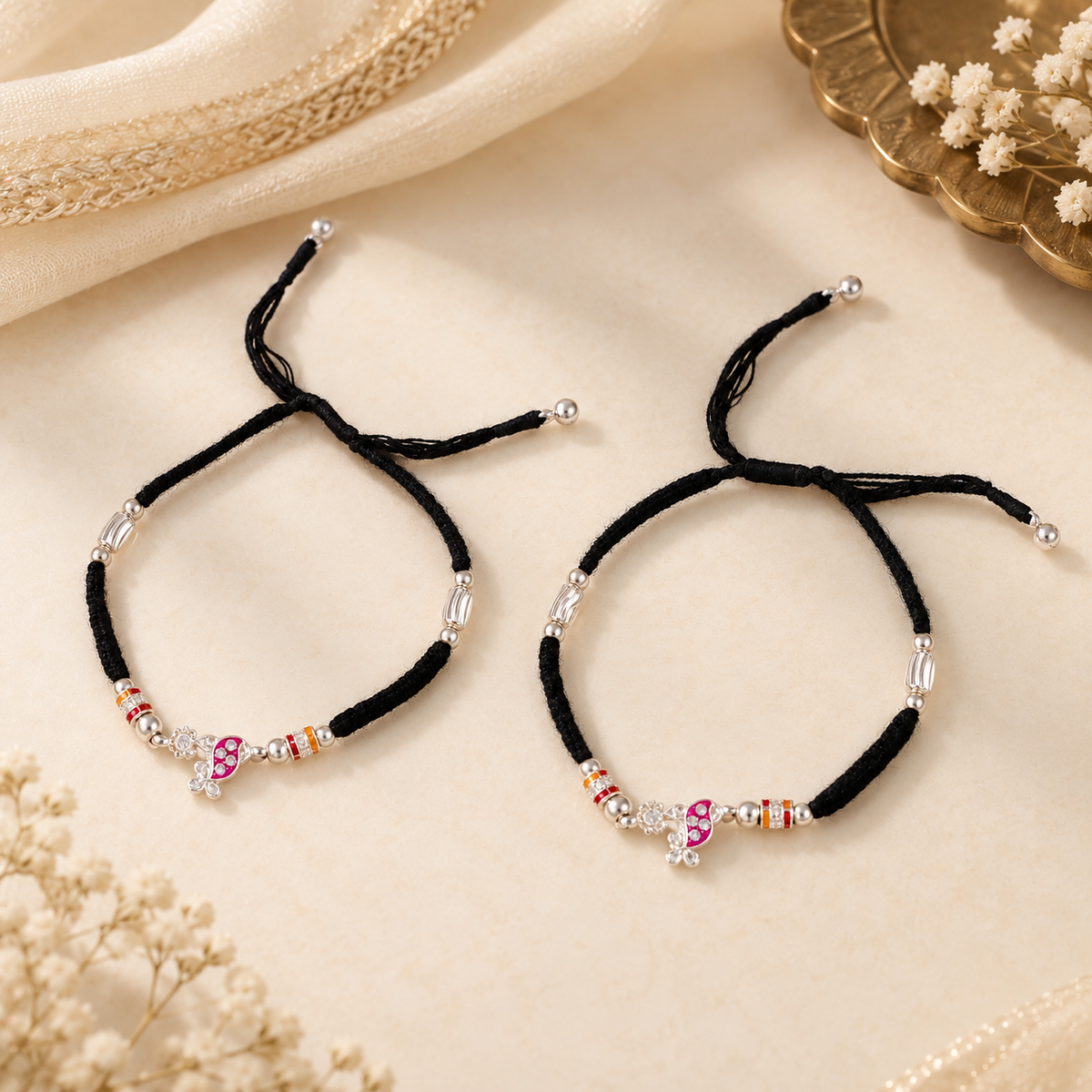 Kritika Pink Paisley Silver Anklets