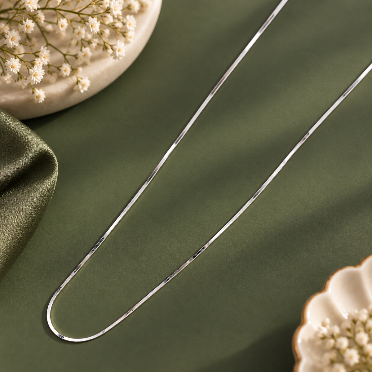 Advik Mirror Herringbone Silver Chain For Him