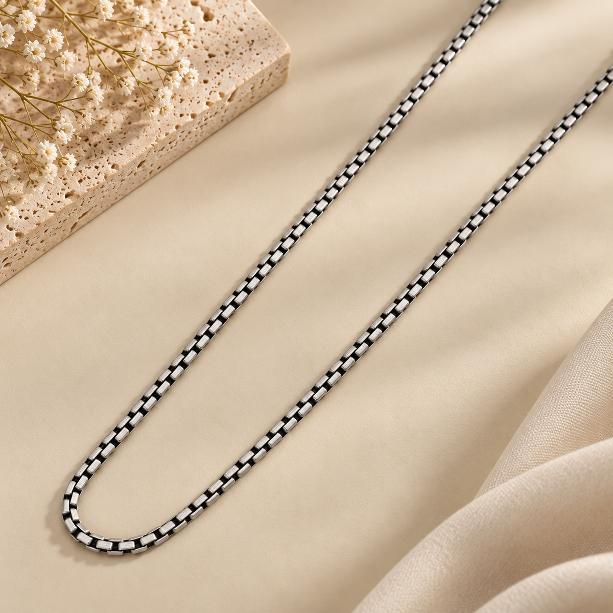 Noir Box Silver Chain For Him