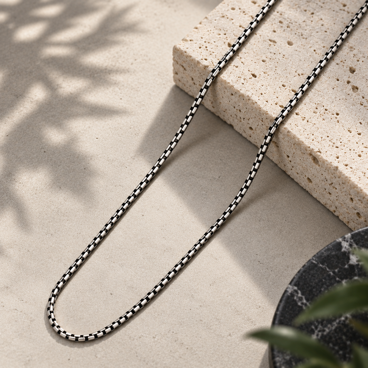 Naksh Onyx Box Silver Chain For Him