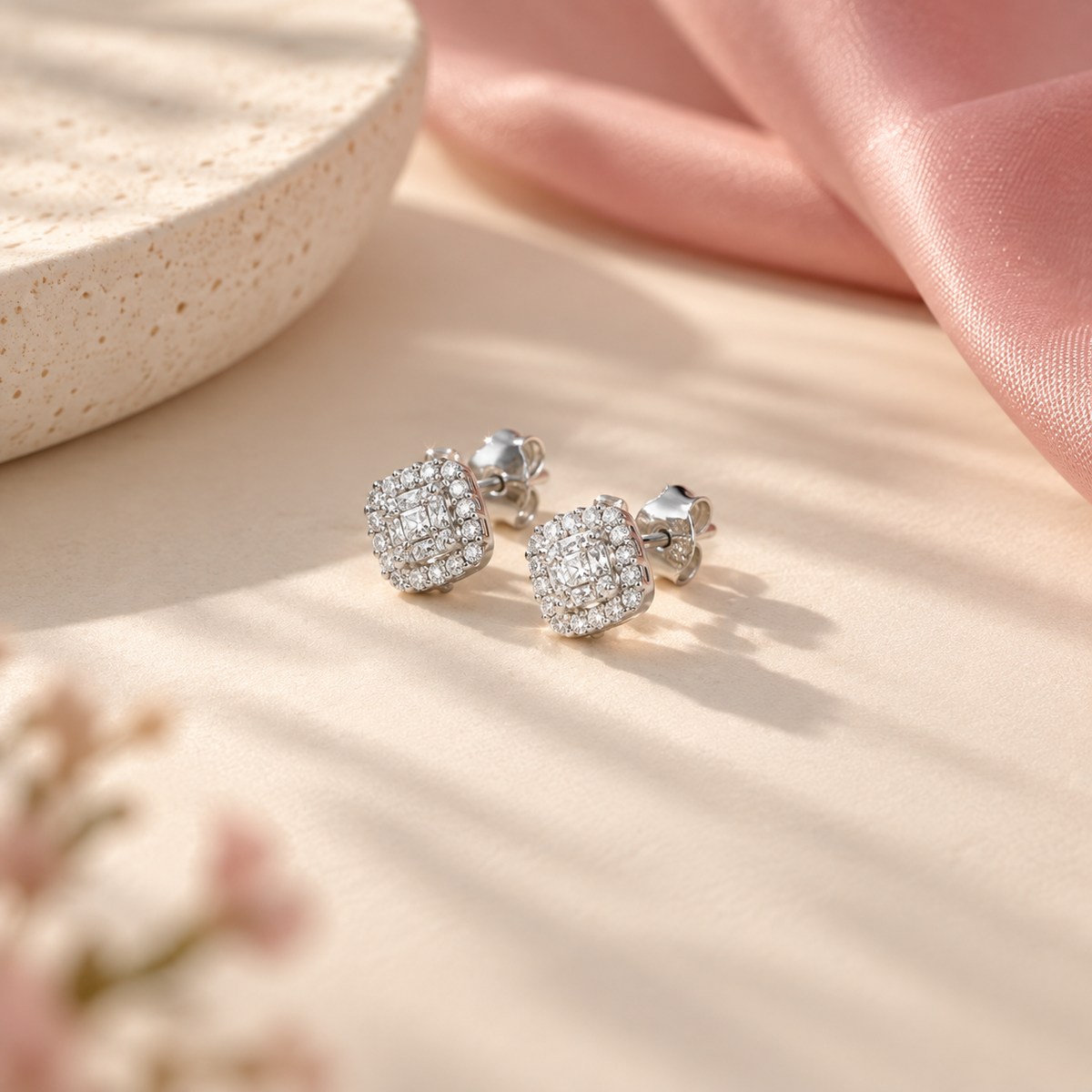 Nisha Radiance Halo Studs Silver Earrings