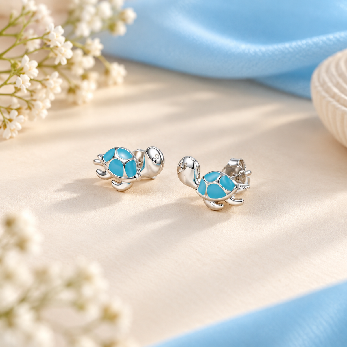 Ocean Blue Turtle Silver Earrings