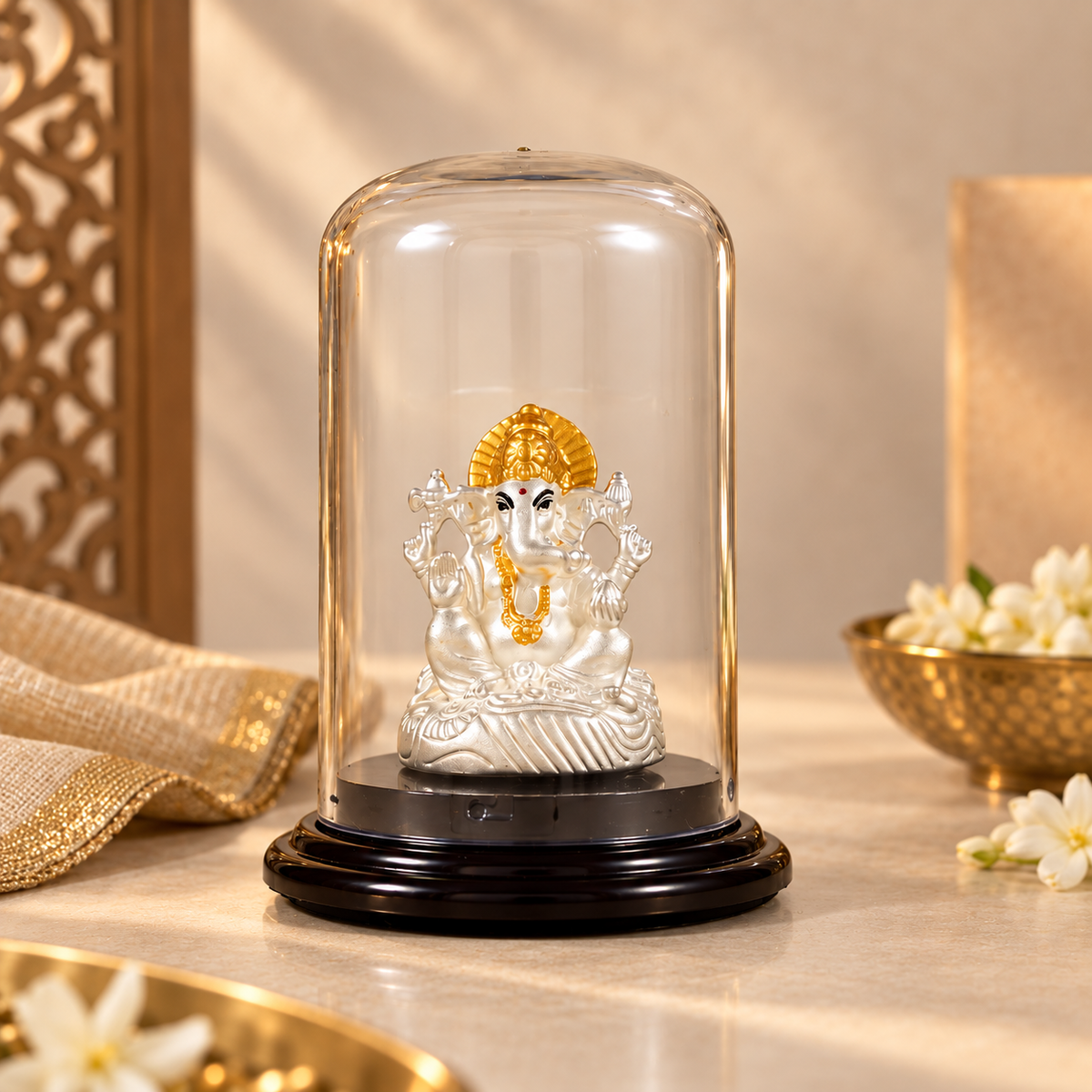 Swarna Mukut Ganesha Silver Idol