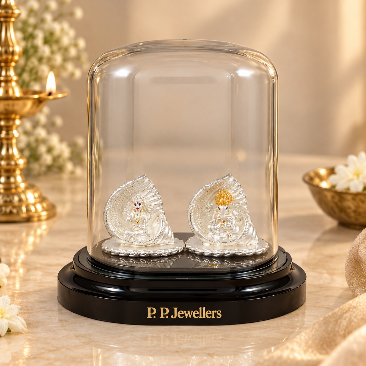Lakshmi Ganesh Shankh Silver Idol