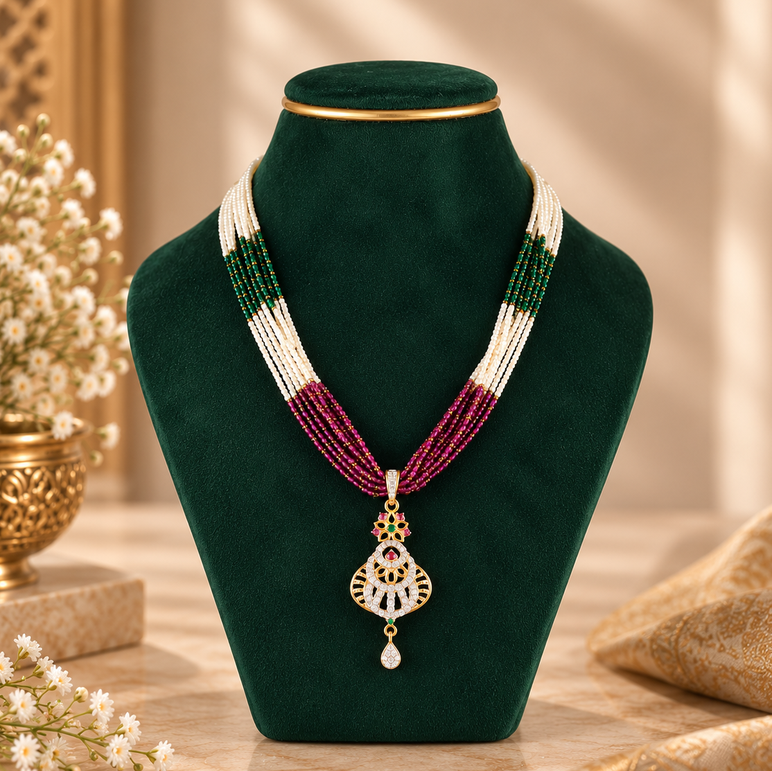 Pallavi Rajwadi Navratna Gold Necklace