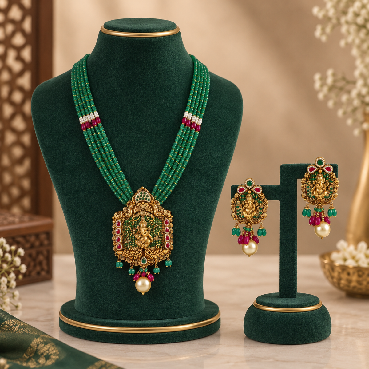 Ahana Divine Ganesha Gold Long Necklace Set