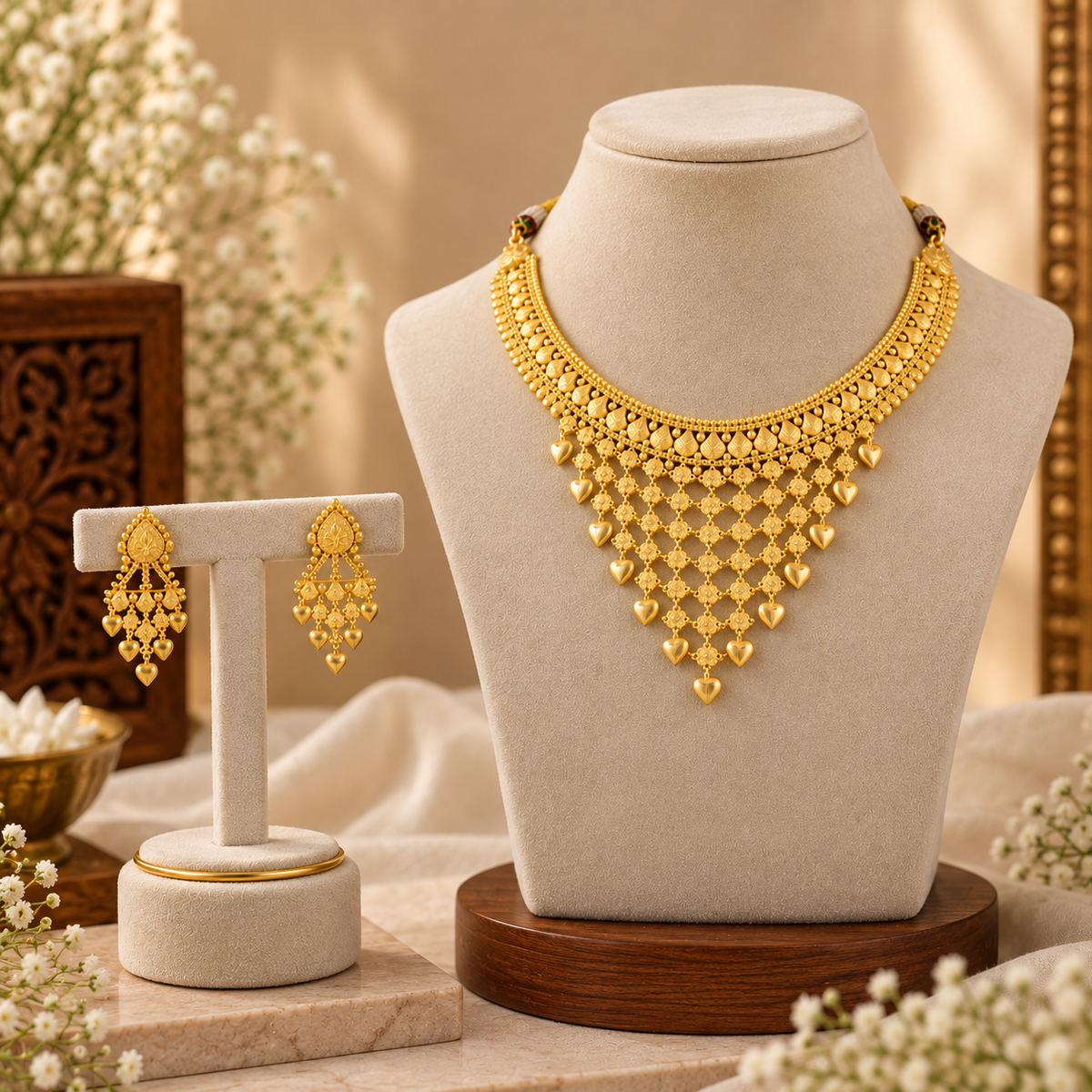 Riyana Heart Gold Necklace Set