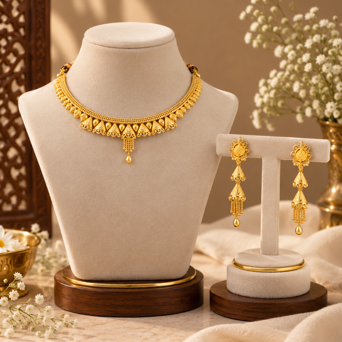 Zoya Leaf Gold Necklace Set