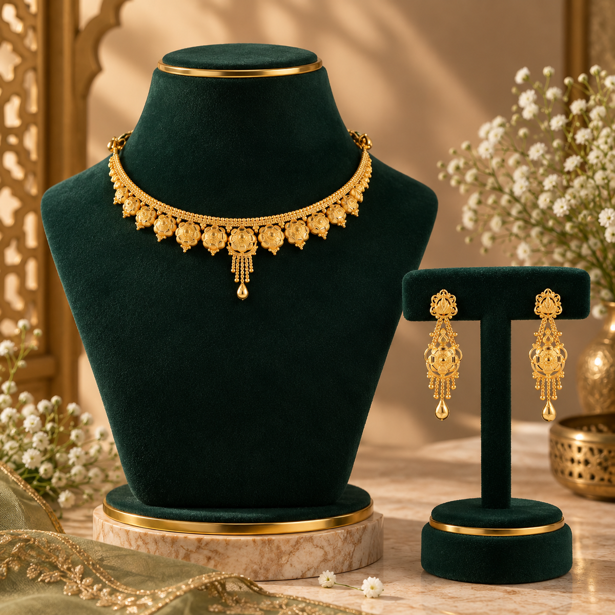 Samaira Floral Gold Necklace Set