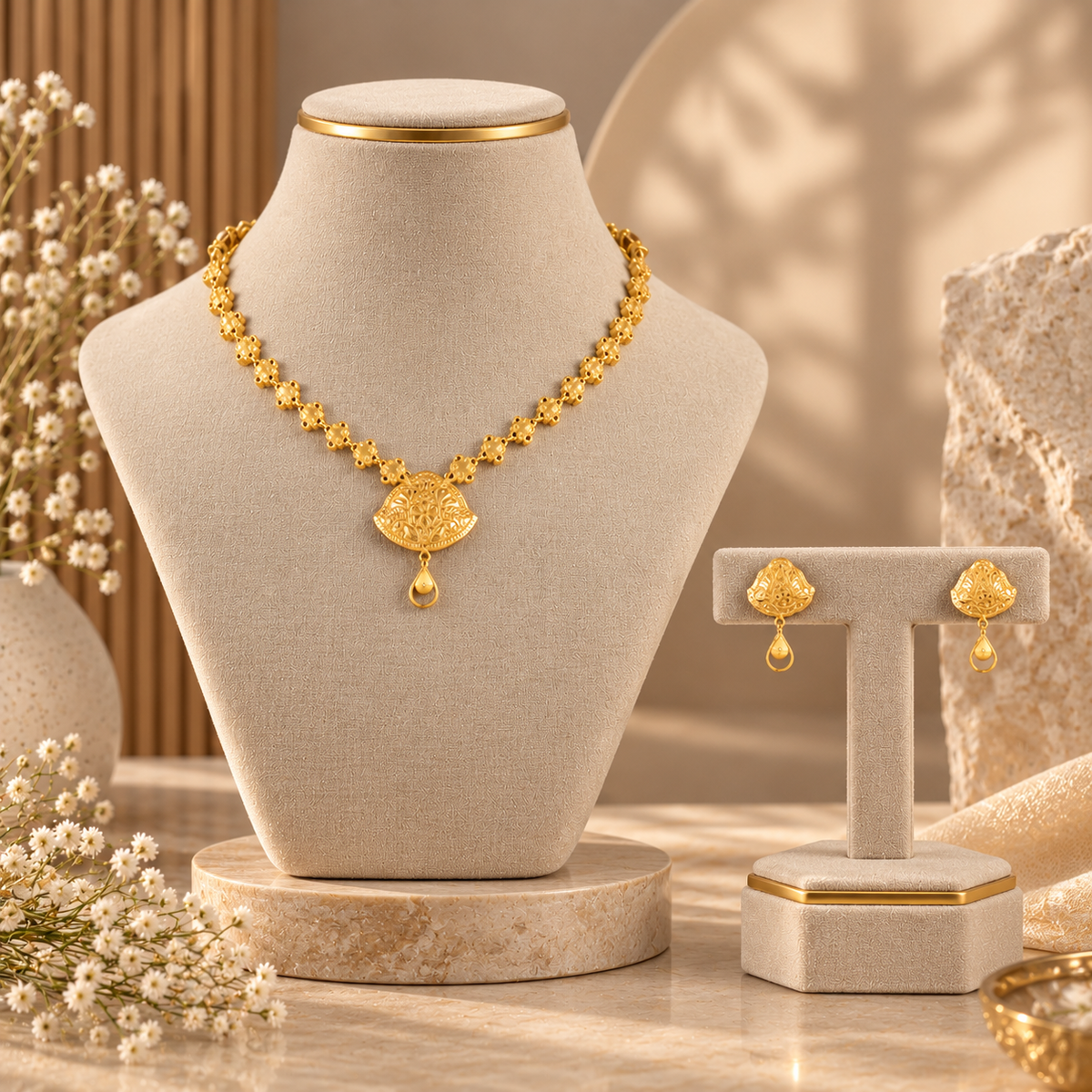 Kyra Fan Gold Necklace Set