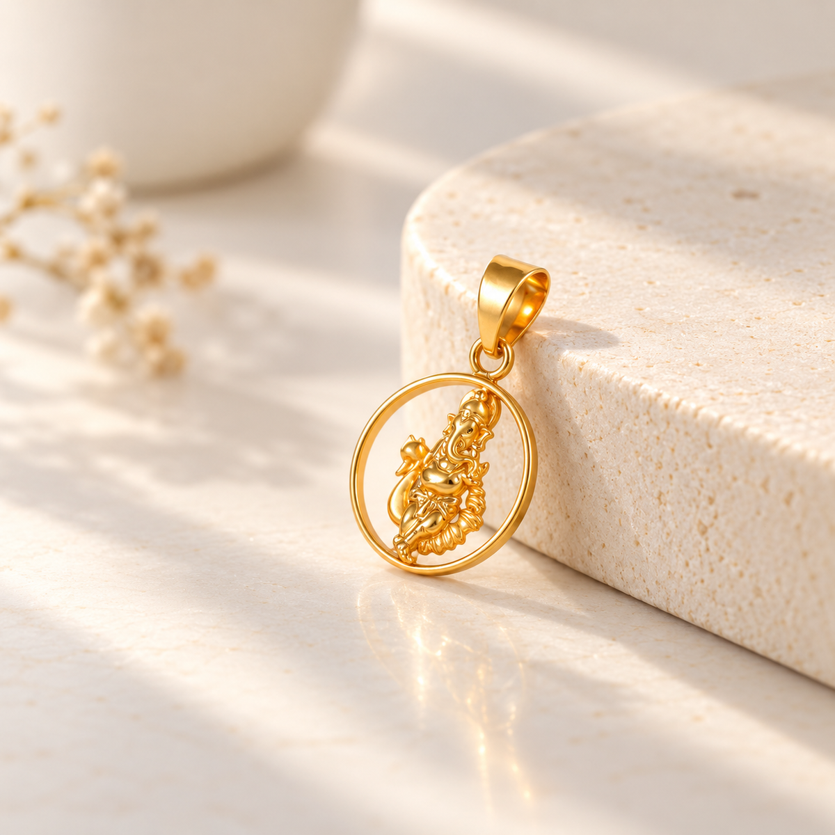 Ganesha Blessing Circle Gold Pendant