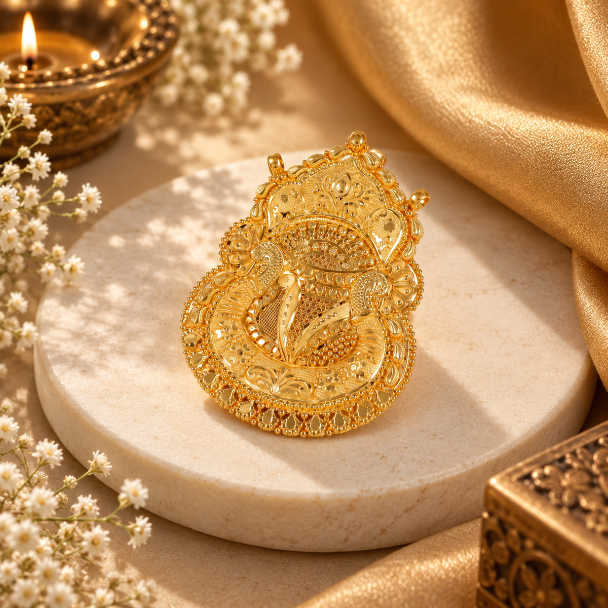 Meera Peacock Design Gold Pendant