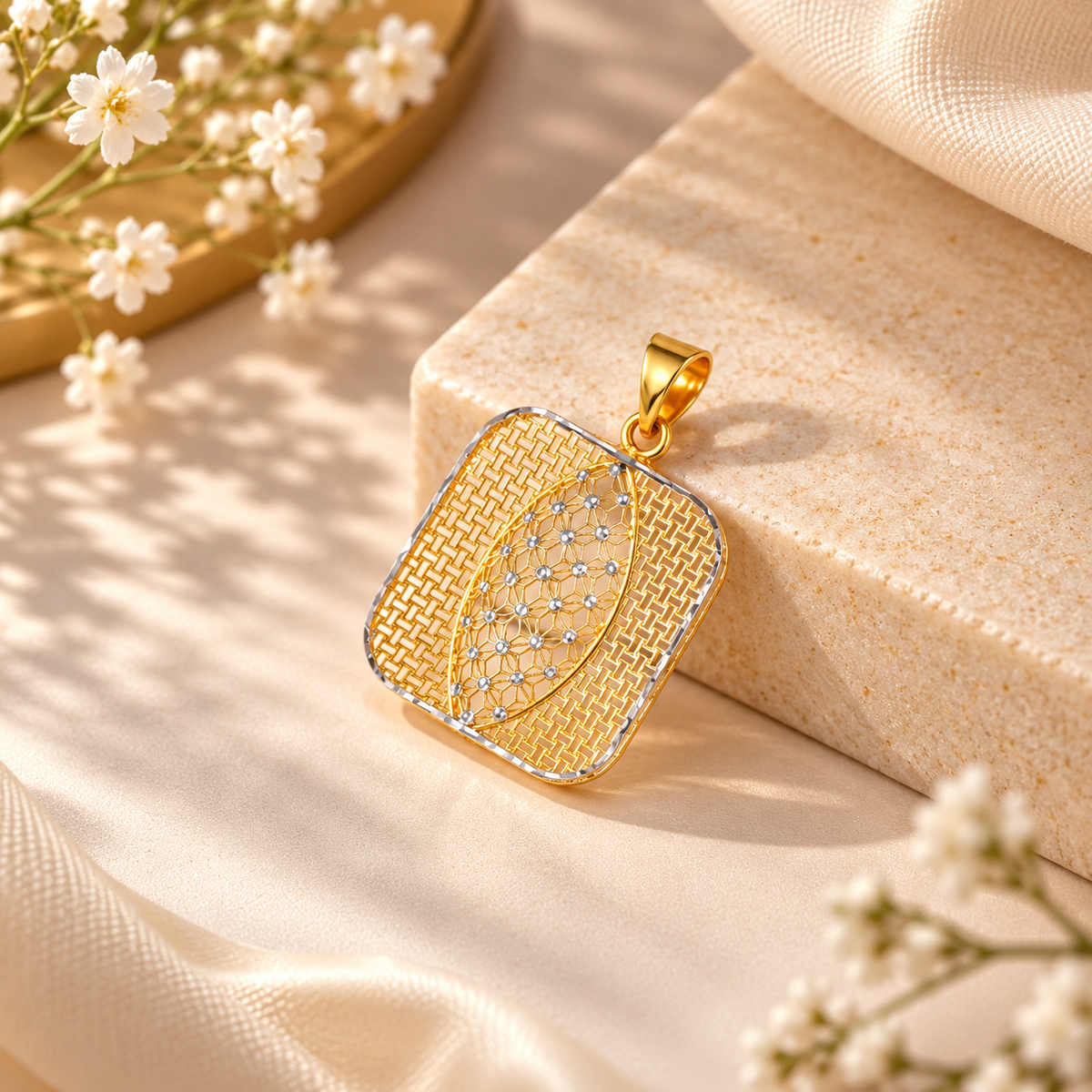 Lattice Leaf Gold Pendant