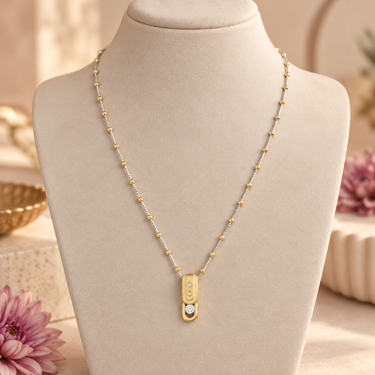 Brinda Lustre Bead Link Gold Chain