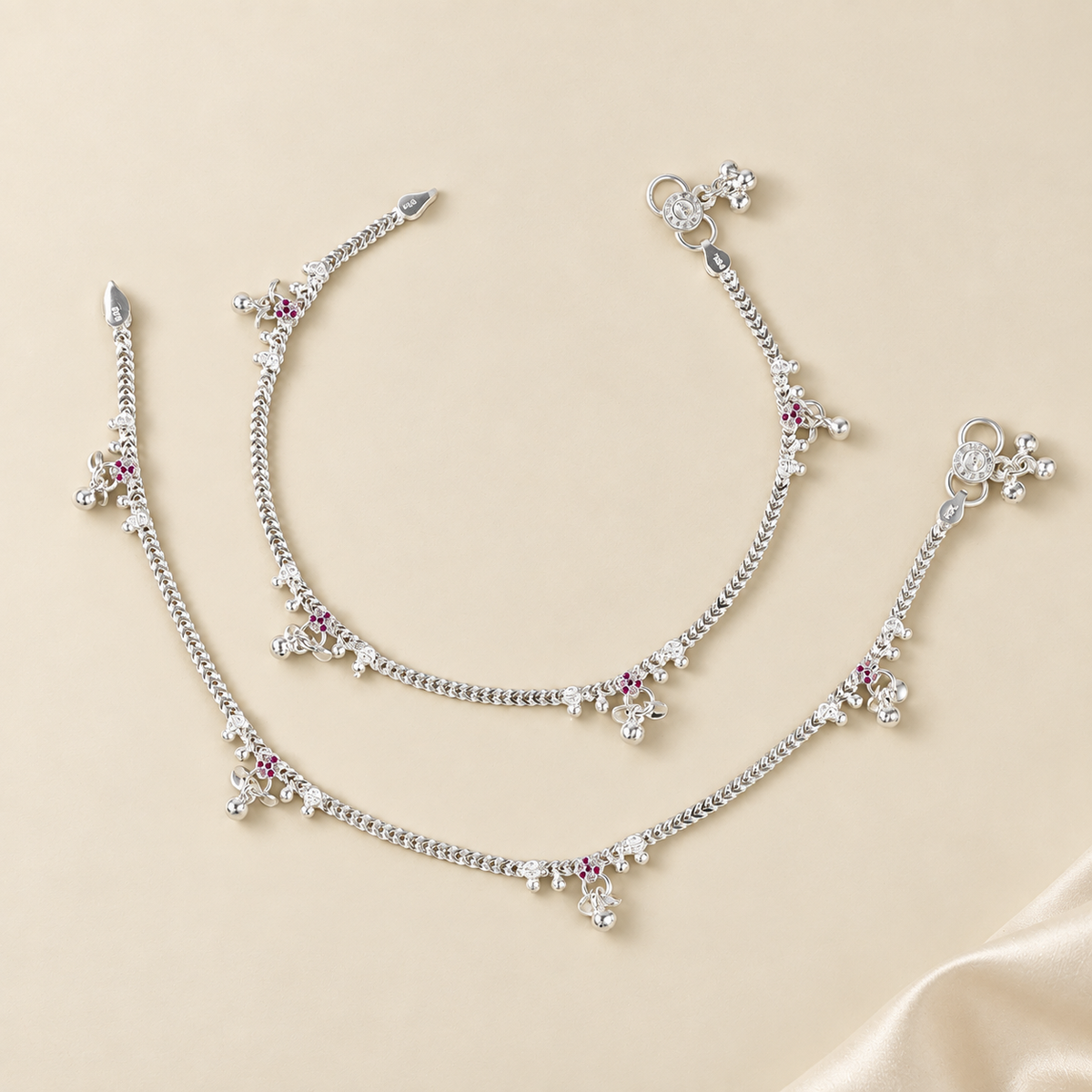 Prisha Bell Charm Silver Anklets