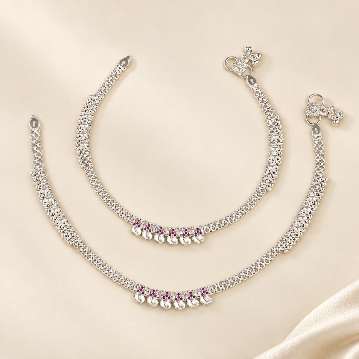Nyra Crescent Charm Silver Anklets