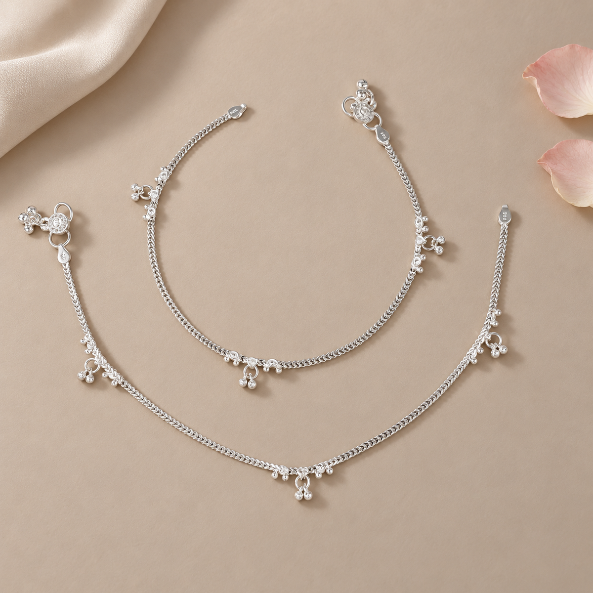 Riya Trinity Ghungroo Chain Silver Anklets