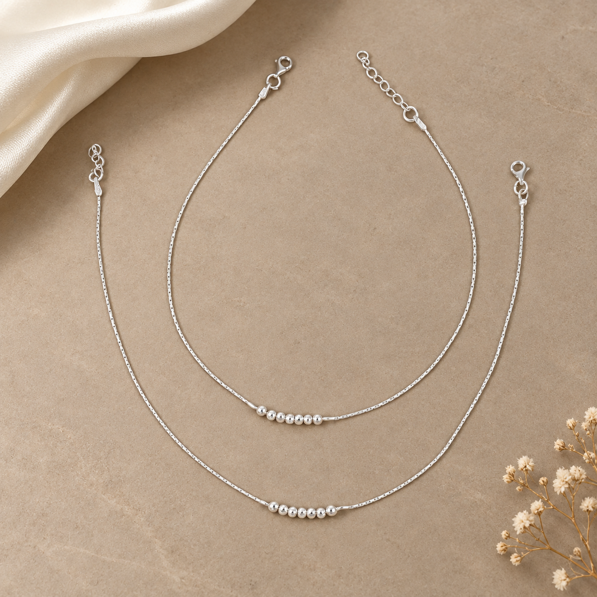 Vanya Beadline Silver Anklets