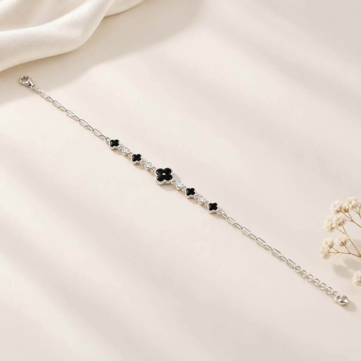 Nitya Midnight Clover Silver Bracelet