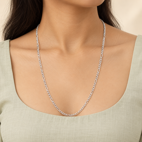 Rhea Lustrous Figaro Silver Chain