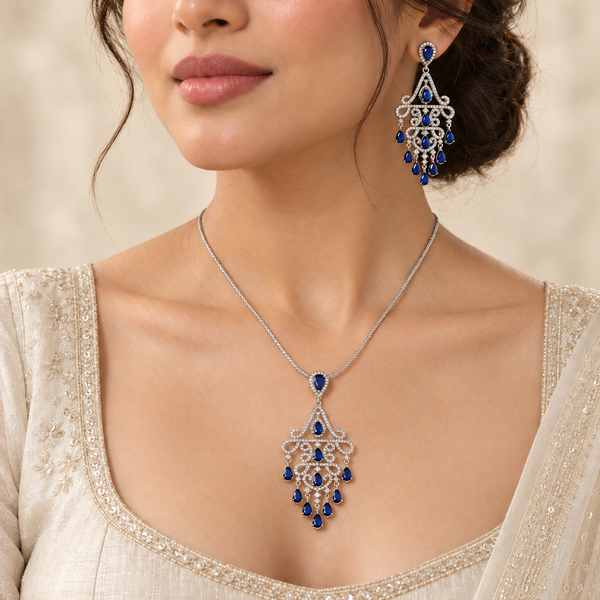 Aadhya Royal Cascade Silver Pendant Set