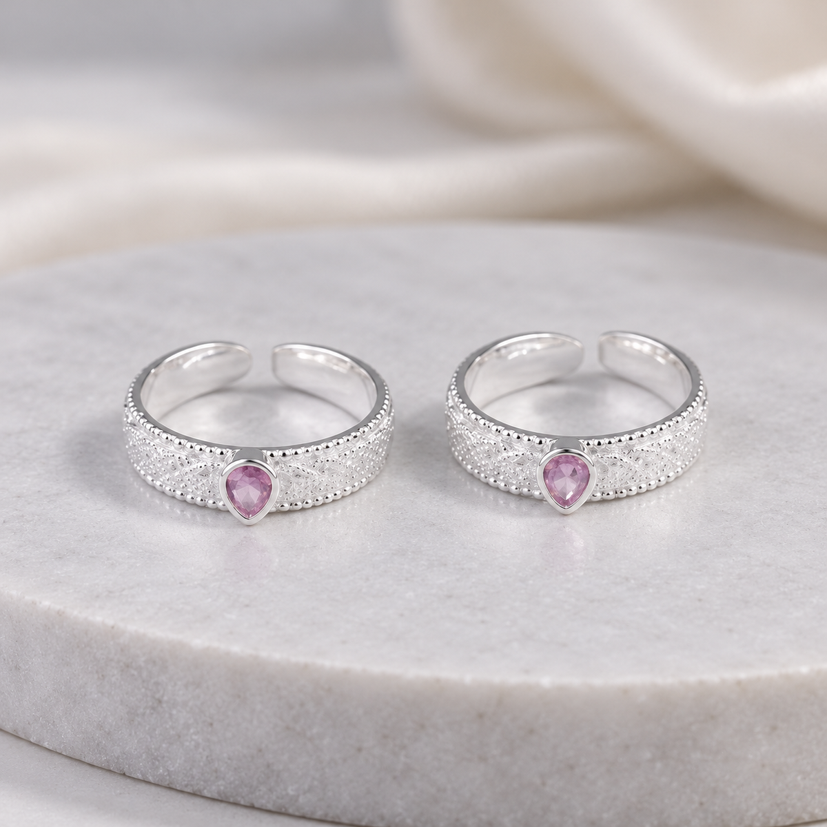 Blush Dewdrop Silver Toe Rings