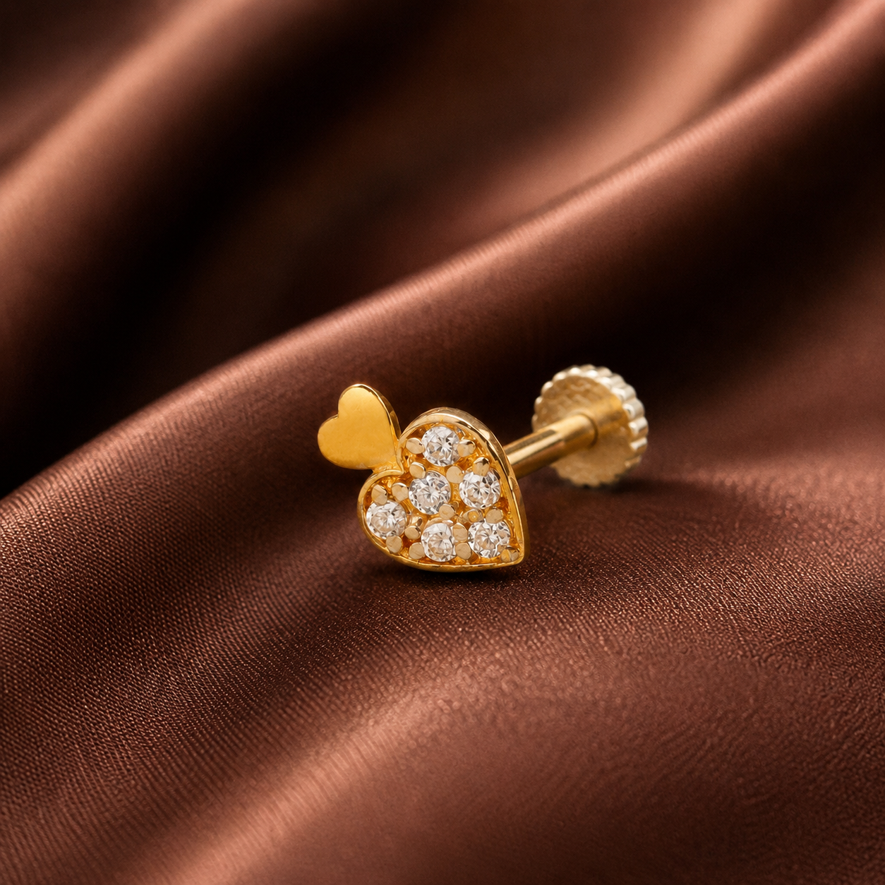 Teena Elegant Heart Gold Nose Pin