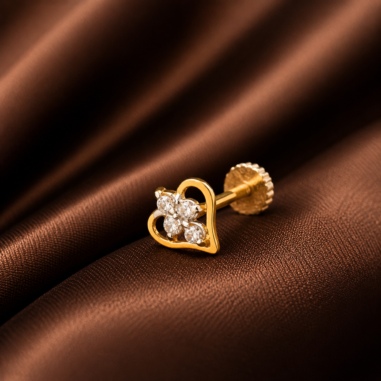 Janvi Floral Heart Gold Nose Pin