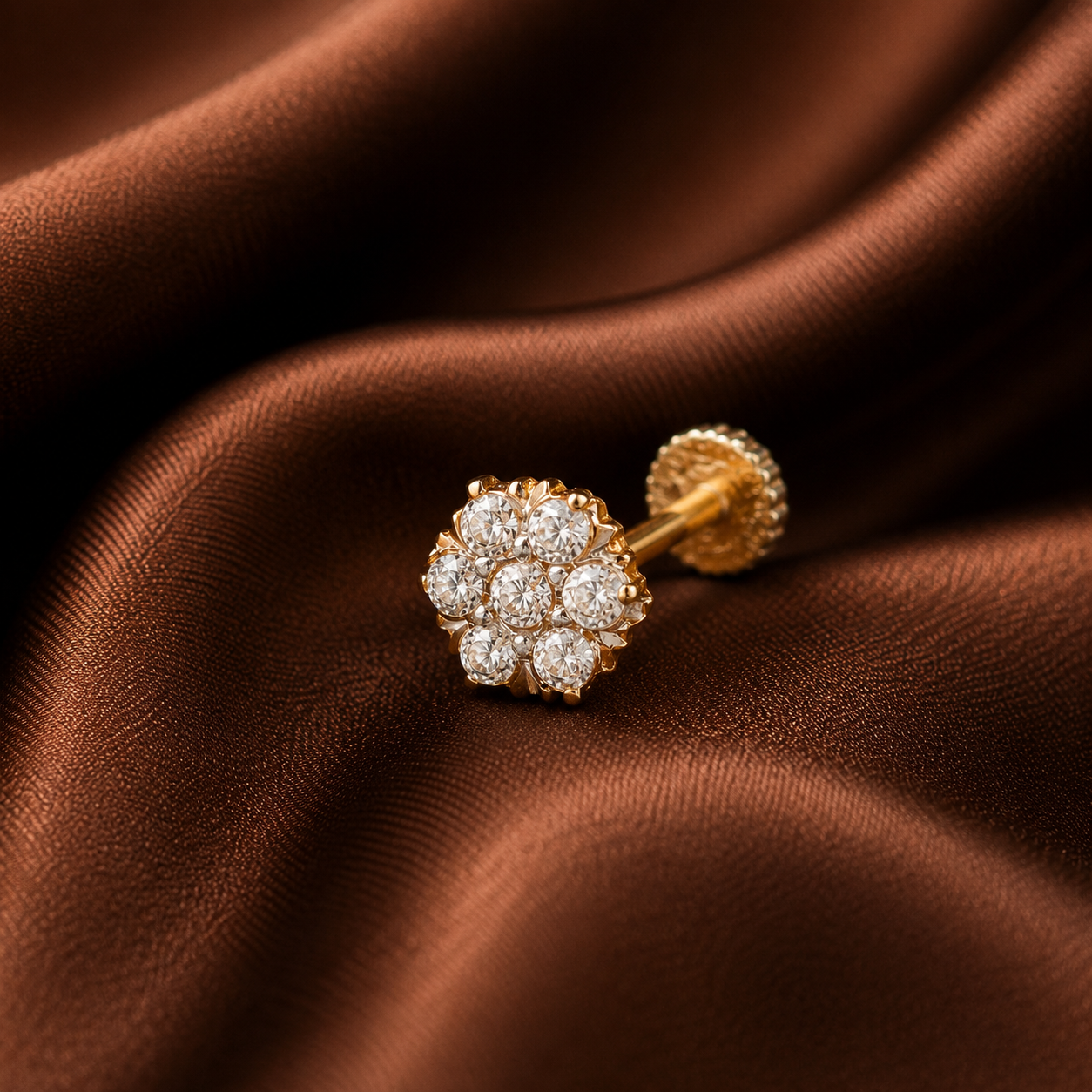 Gleaming Floral Gold Nose Pin