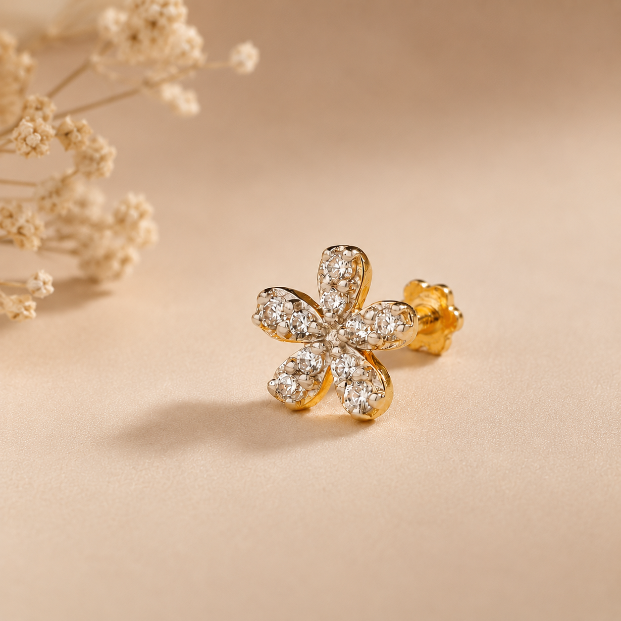 Shakti Five Petal Floral Gold Nose Pin