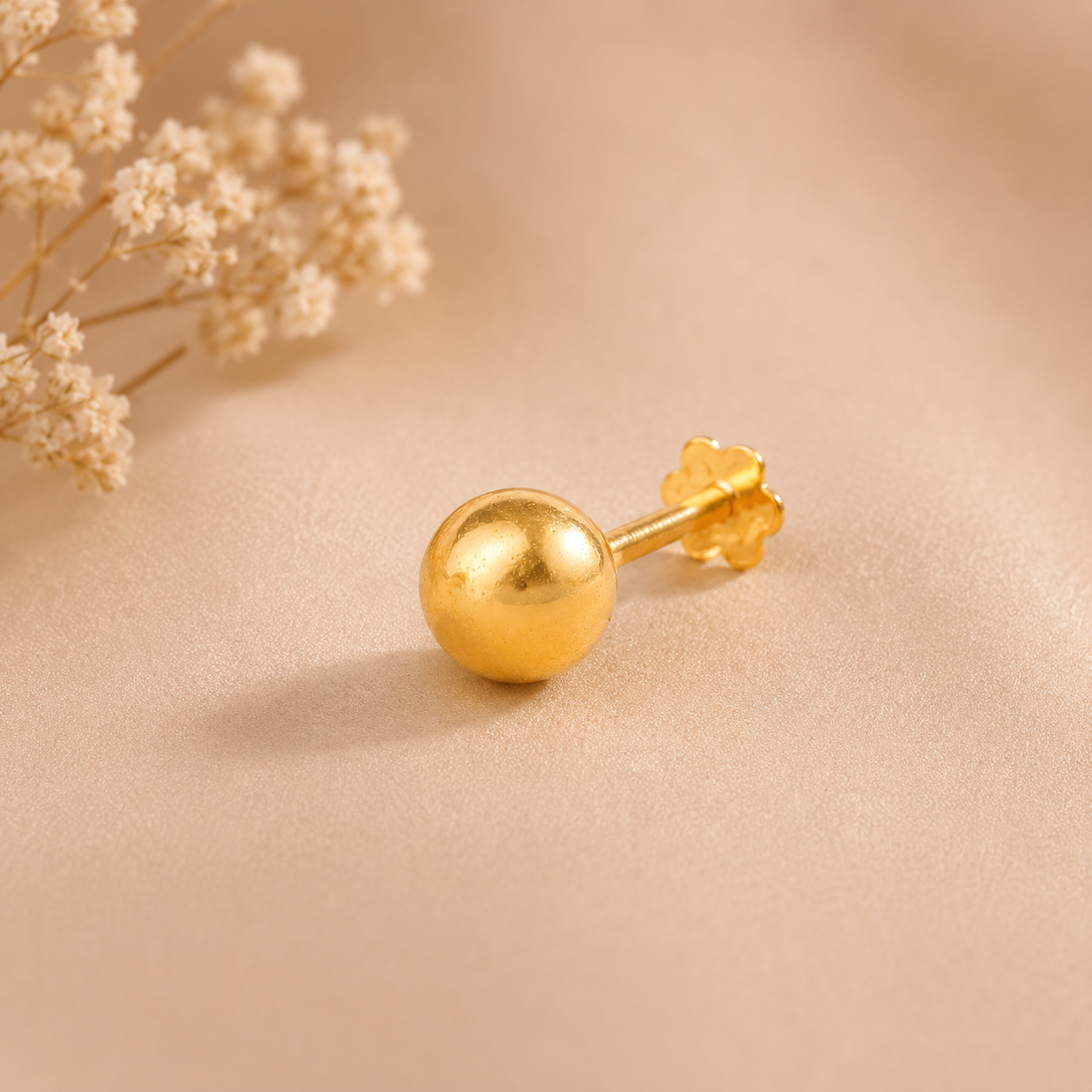 Aarushi Simple & Round Ball Gold Nose Pin
