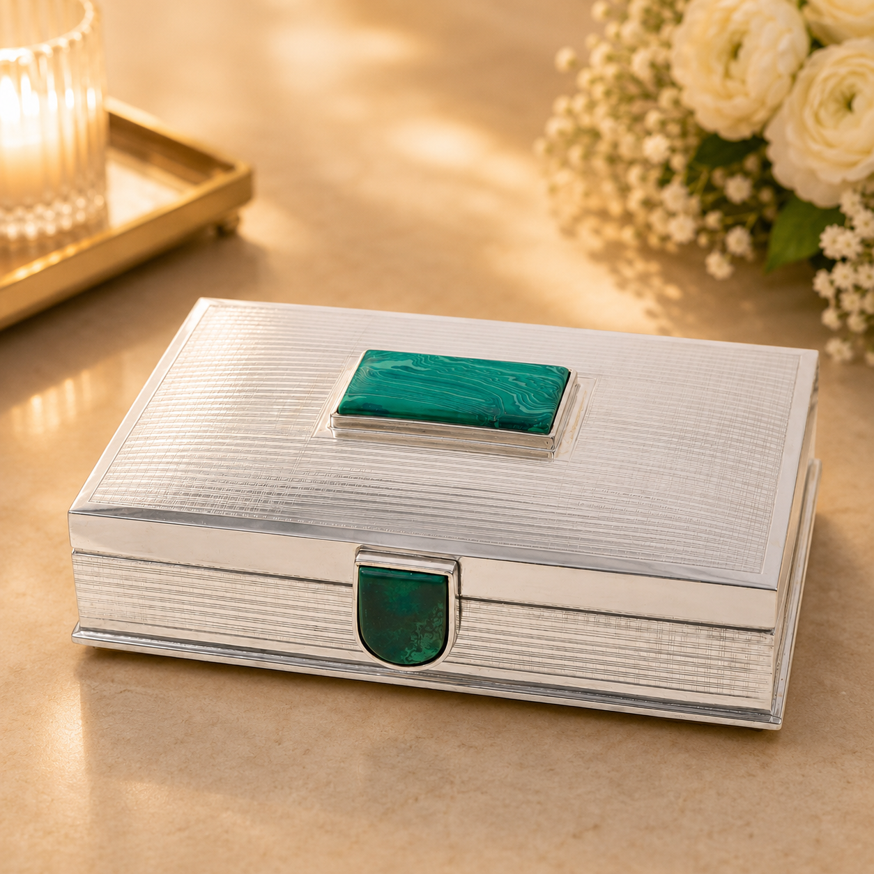 Trinket Green Stone Silver Box
