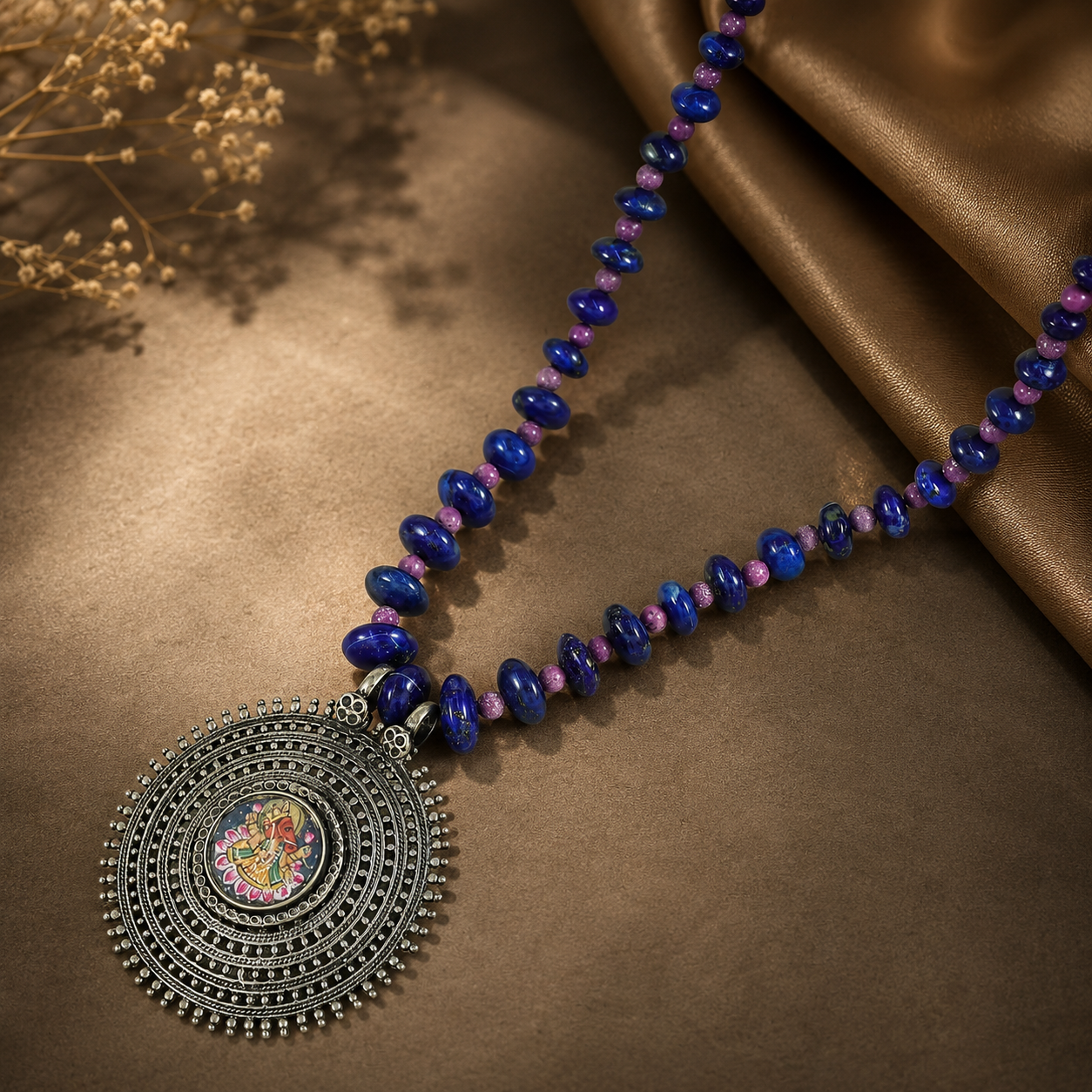 Neetu Divine Blue Beaded Elegance Silver Necklace