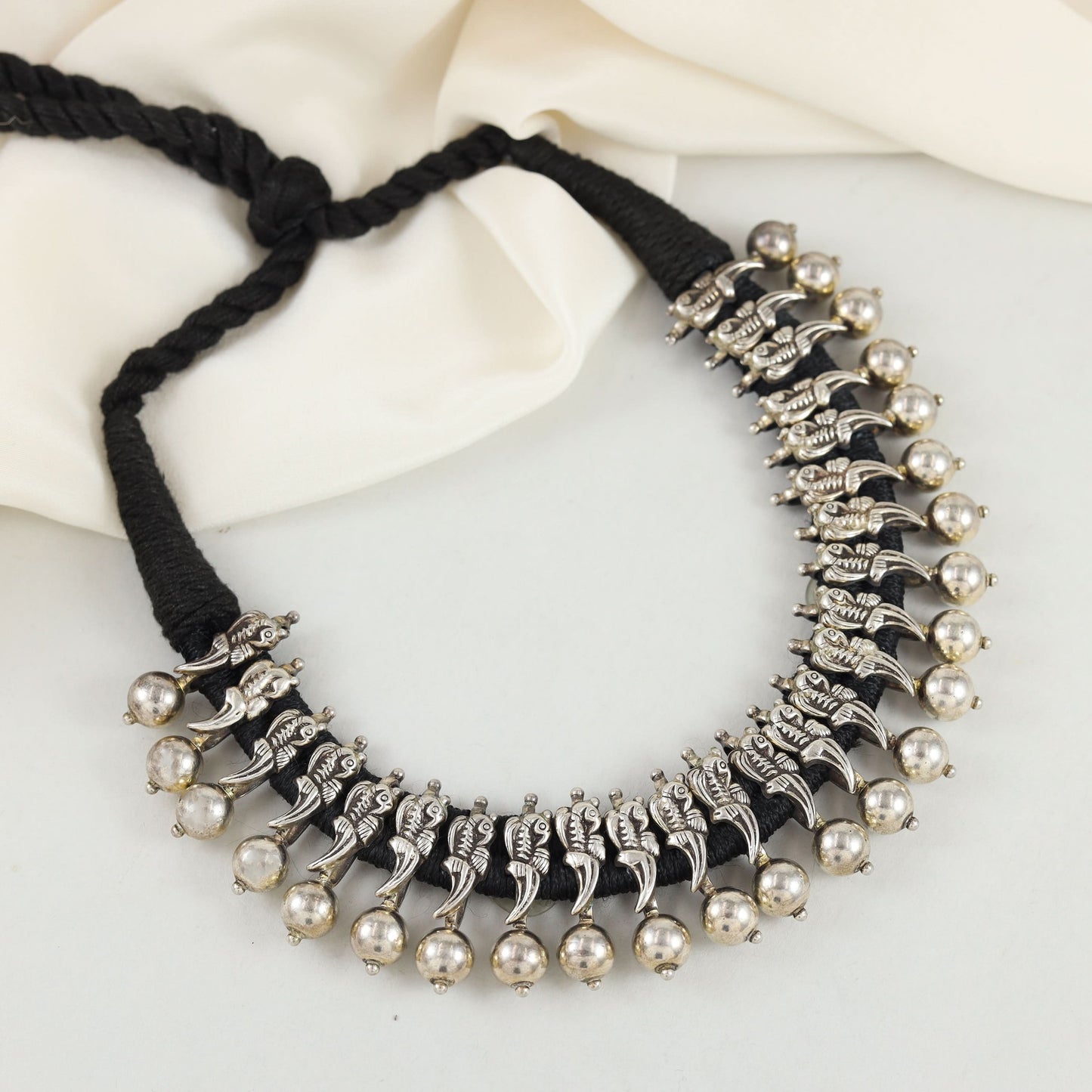 Diksha Black Thread Necklace Silver Charm